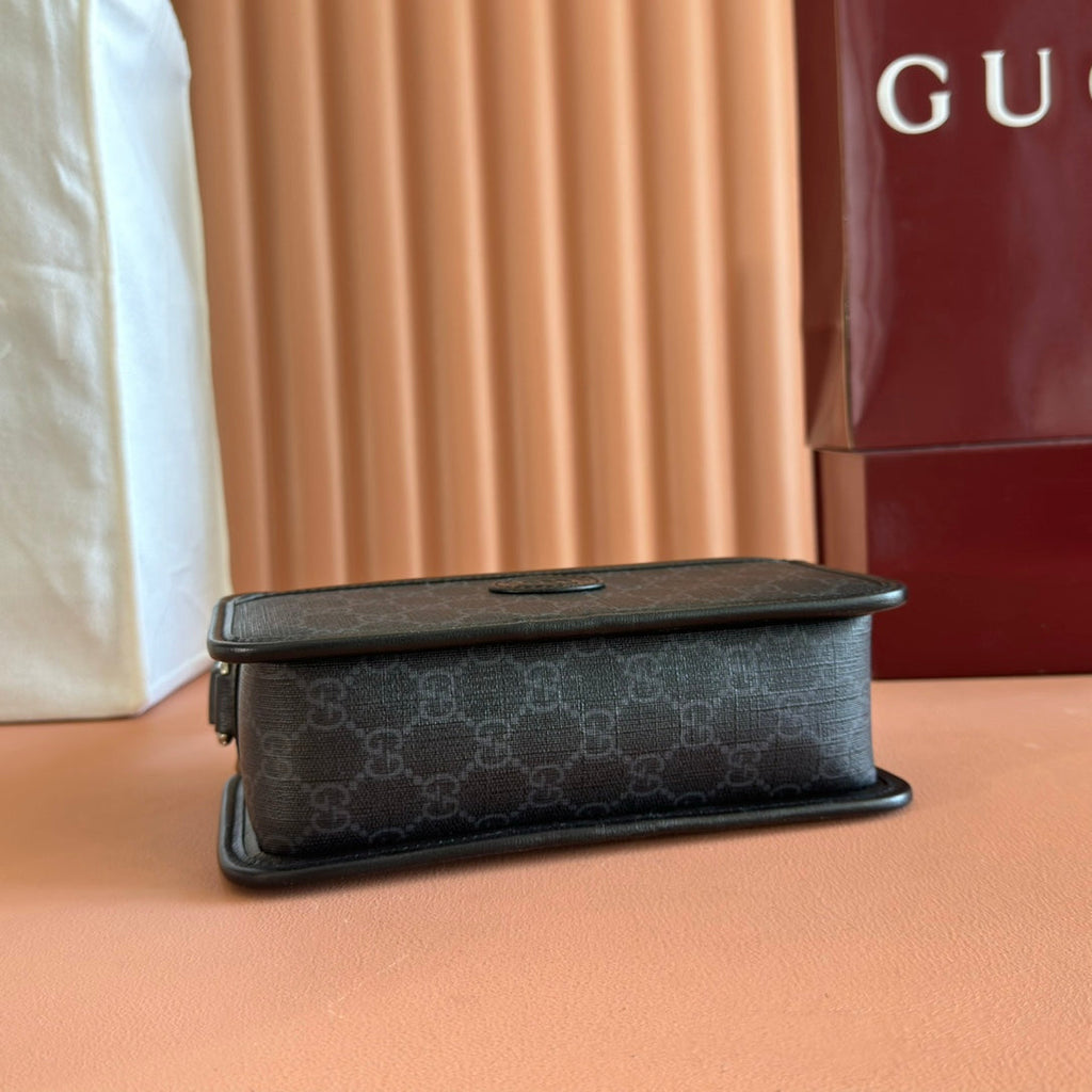 GUCCI MINI BAG 22 GREY AND BLACK WITH INTERLOCKING G IN CANVAS