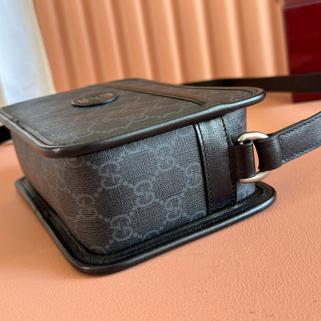 GUCCI MINI BAG 22 GREY AND BLACK WITH INTERLOCKING G IN CANVAS