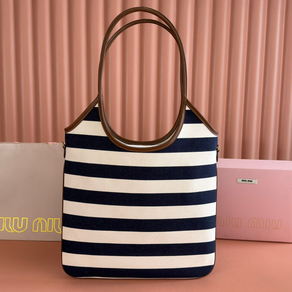 HOBO BAG 40 BLUE AND WHITE STRIPED IN CANVAS