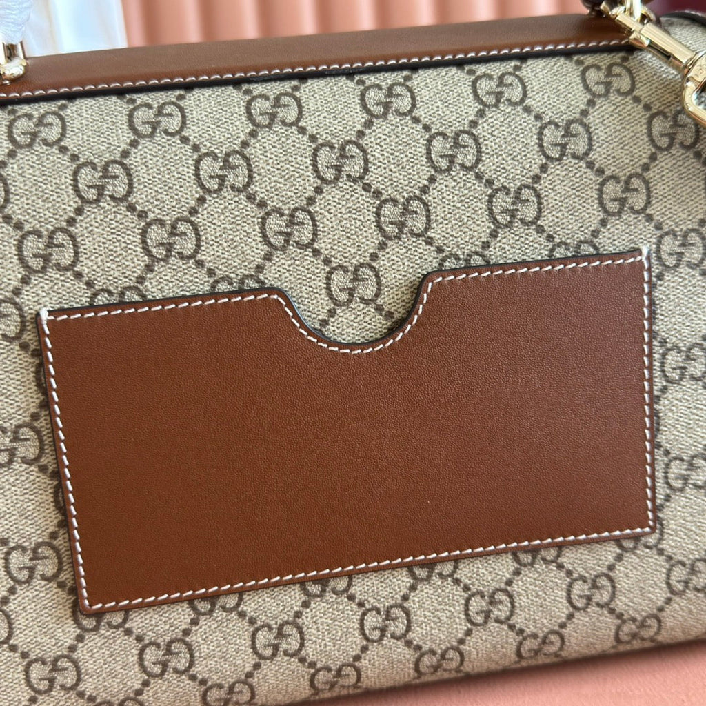 GUCCI 25S PADLOCK BAG 26 IN BEIGE CANVAS AND BROWN CALFSKIN