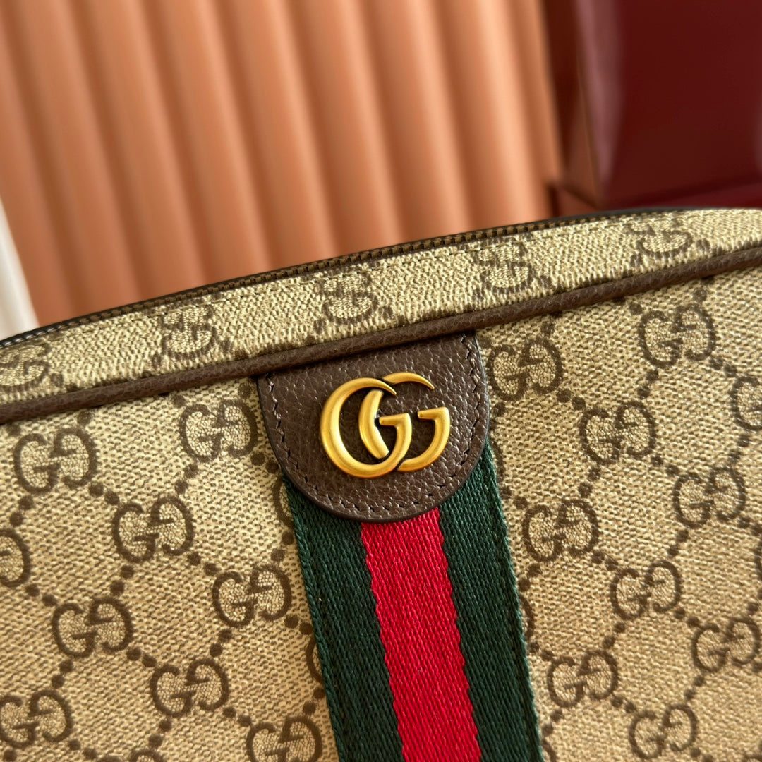 GUCCI 26S OPHIDIA CROSSBODY BAG 24 IN BROWN AND DARK BEIGE CANVAS