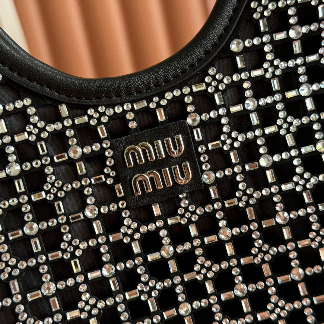 MIUMIU 26S CRYSTAL TOTE 24 BAG IN BLACK CALFSKIN