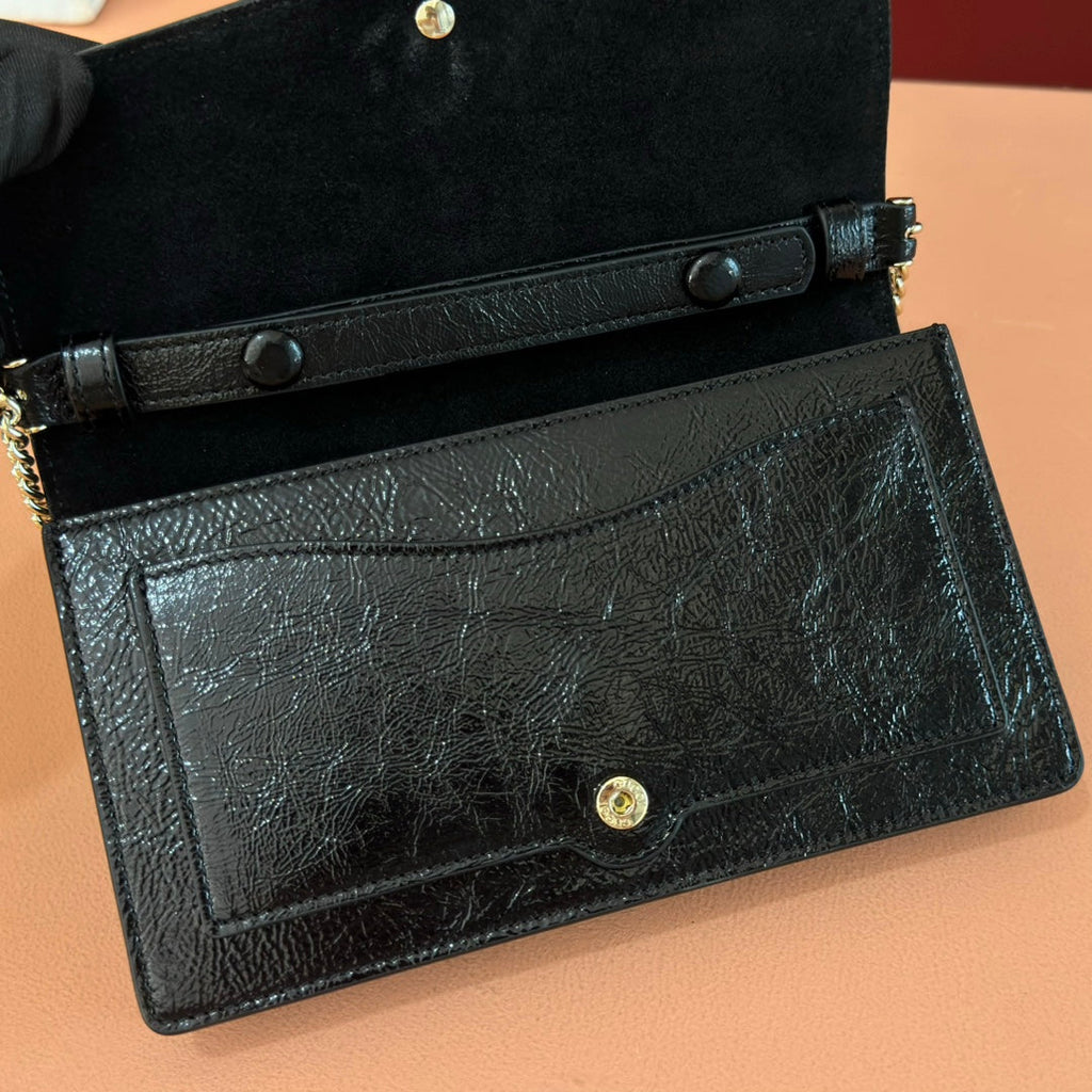 GUCCI 25S DIONYSUS WALLET ON CHAIN 20 IN BLACK GLOSSY CALFSKIN