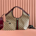 GUCCI 25S GIGLIO LARGE TOTE BAG 50 IN BEIGE AND DARK BROWN CANVAS