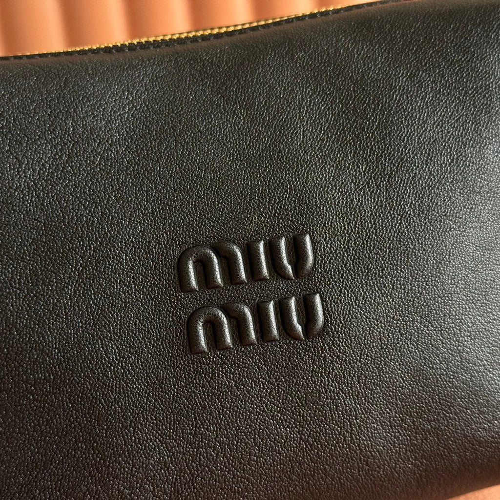 MIUMIU 26S CORDUROY POUCH BAG 25 IN BLACK CALFSKIN GOLD HARDWARE