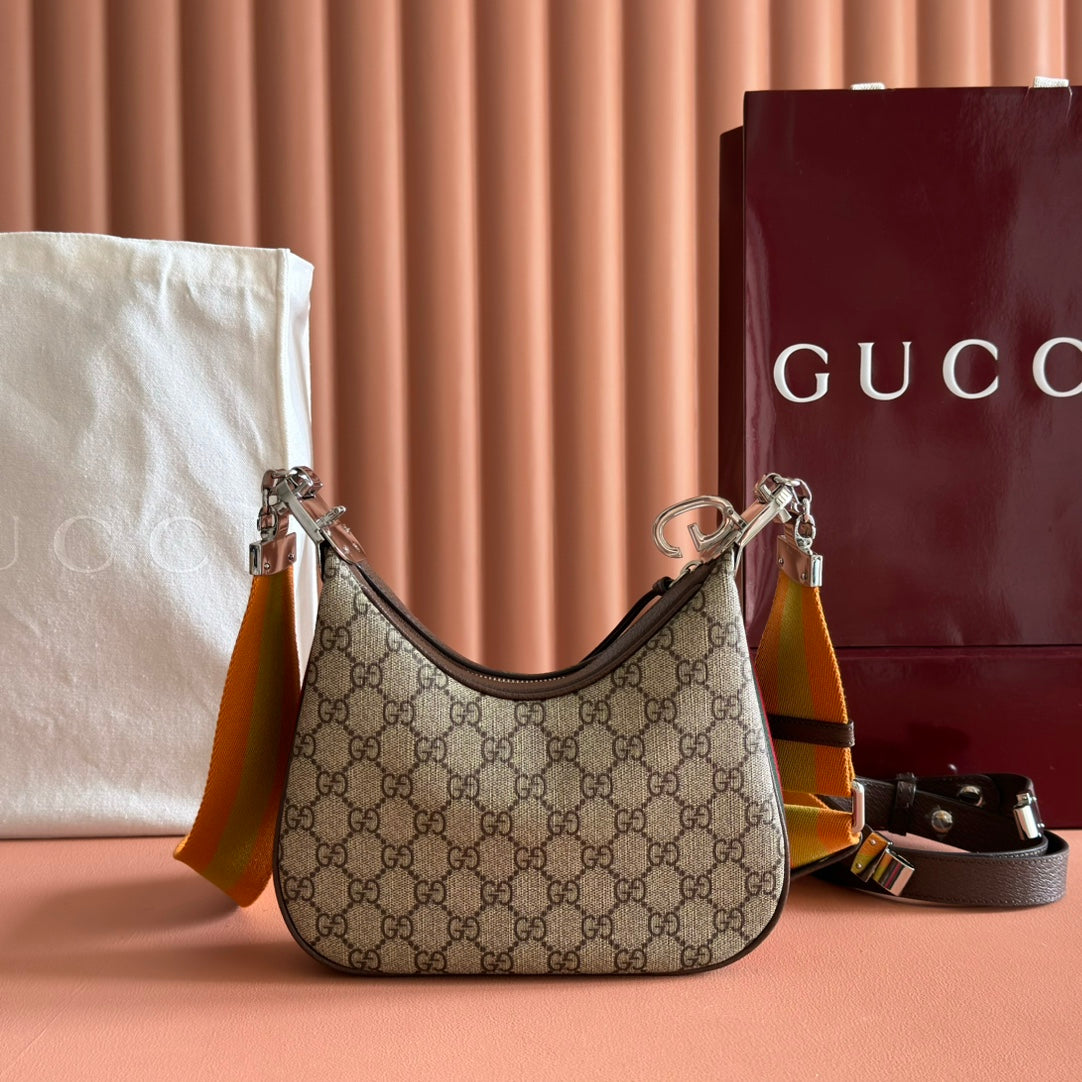 GUCCI 25S ATTACHE SHOULDER BAG 23 CM IN DARK BEIGE MIX BROWN CALFSKIN