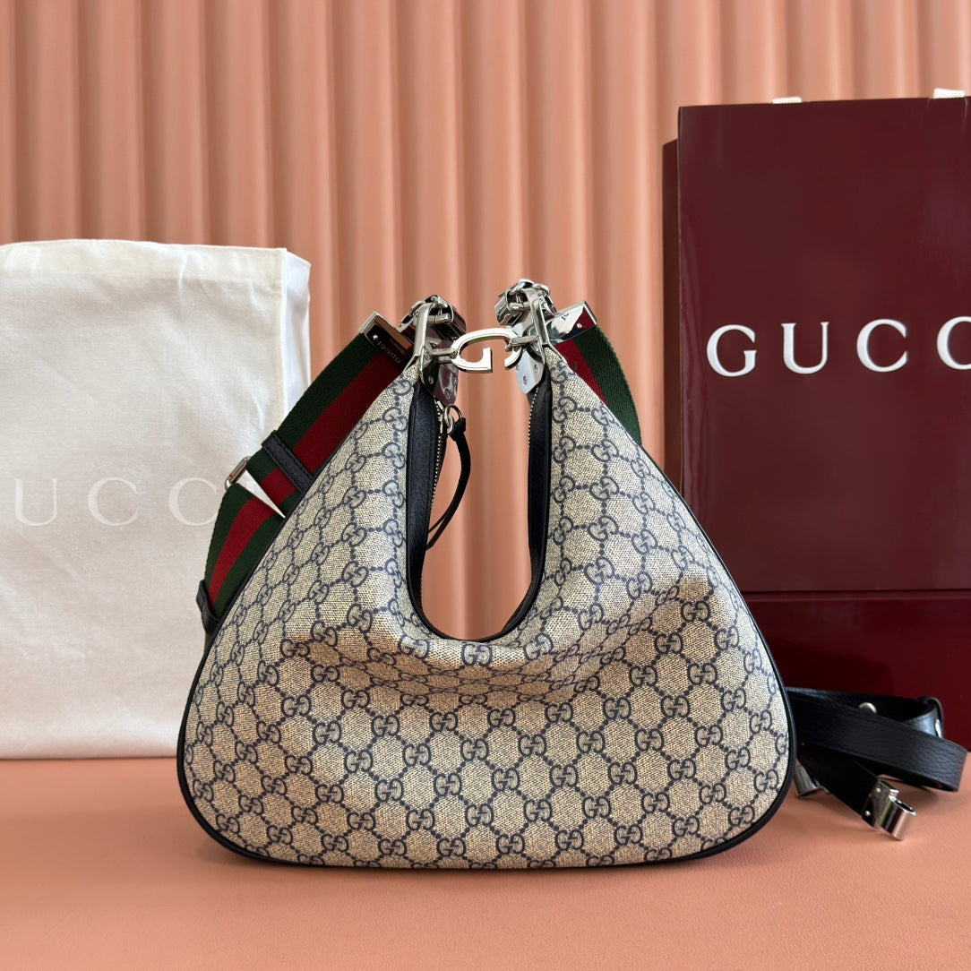 GUCCI 25S ATTACHE SHOULDER BAG 35 CM IN DARK BEIGE MIX BLACK CALFSKIN