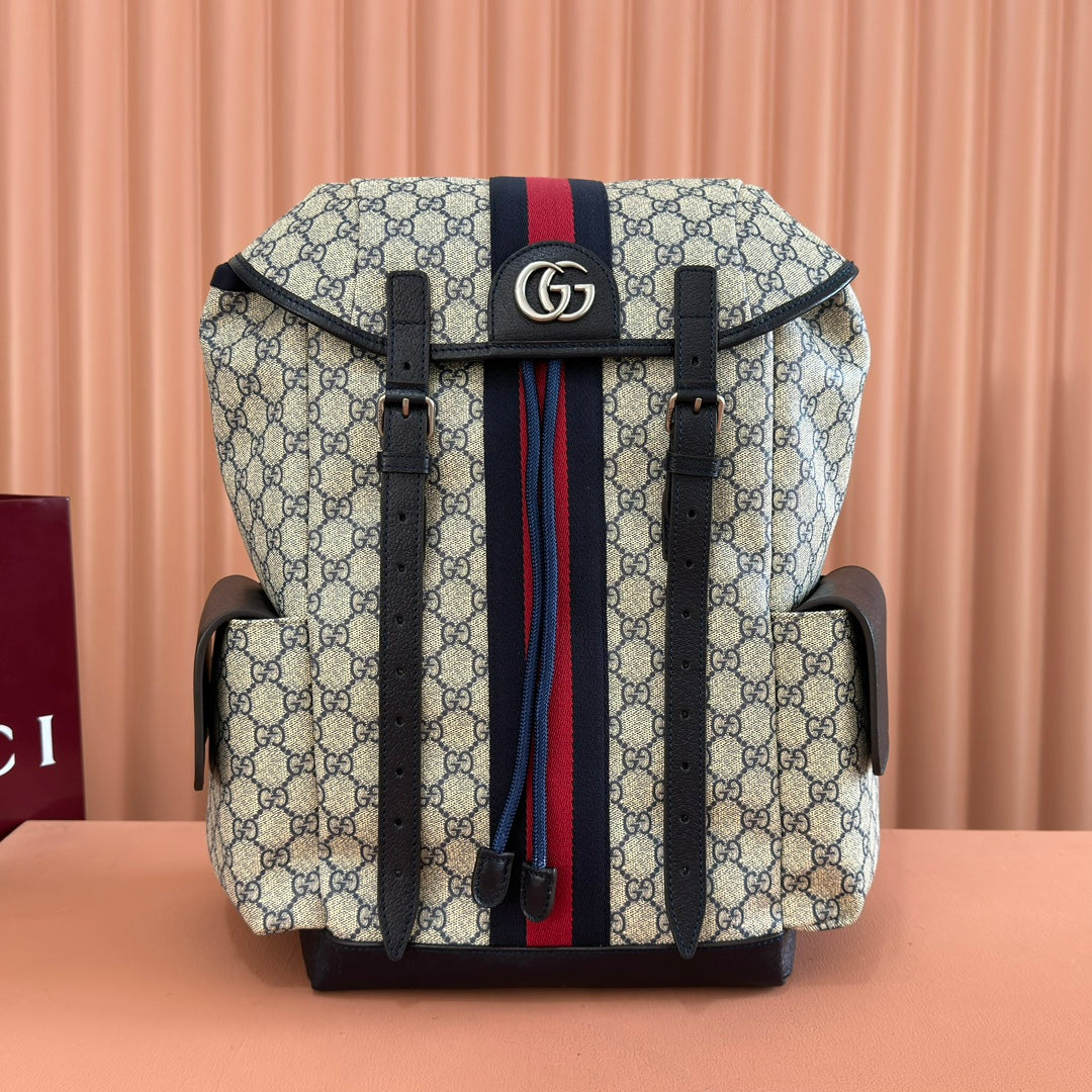 GUCCI 25S OPHIDIA MEDIUM BACKPACK 40 CM IN BEIGE MIX BLACK CALFSKIN
