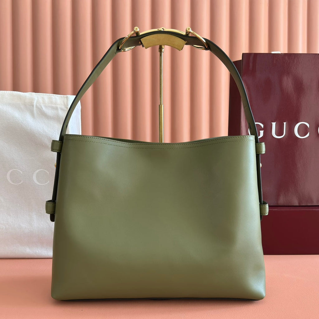 GUCCI 26S BEATRIX LARGE TOTE BAG 35 CM IN SAGE GREEN CALFSKIN