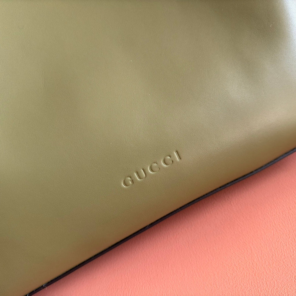 GUCCI 26S BEATRIX LARGE TOTE BAG 35 CM IN SAGE GREEN CALFSKIN