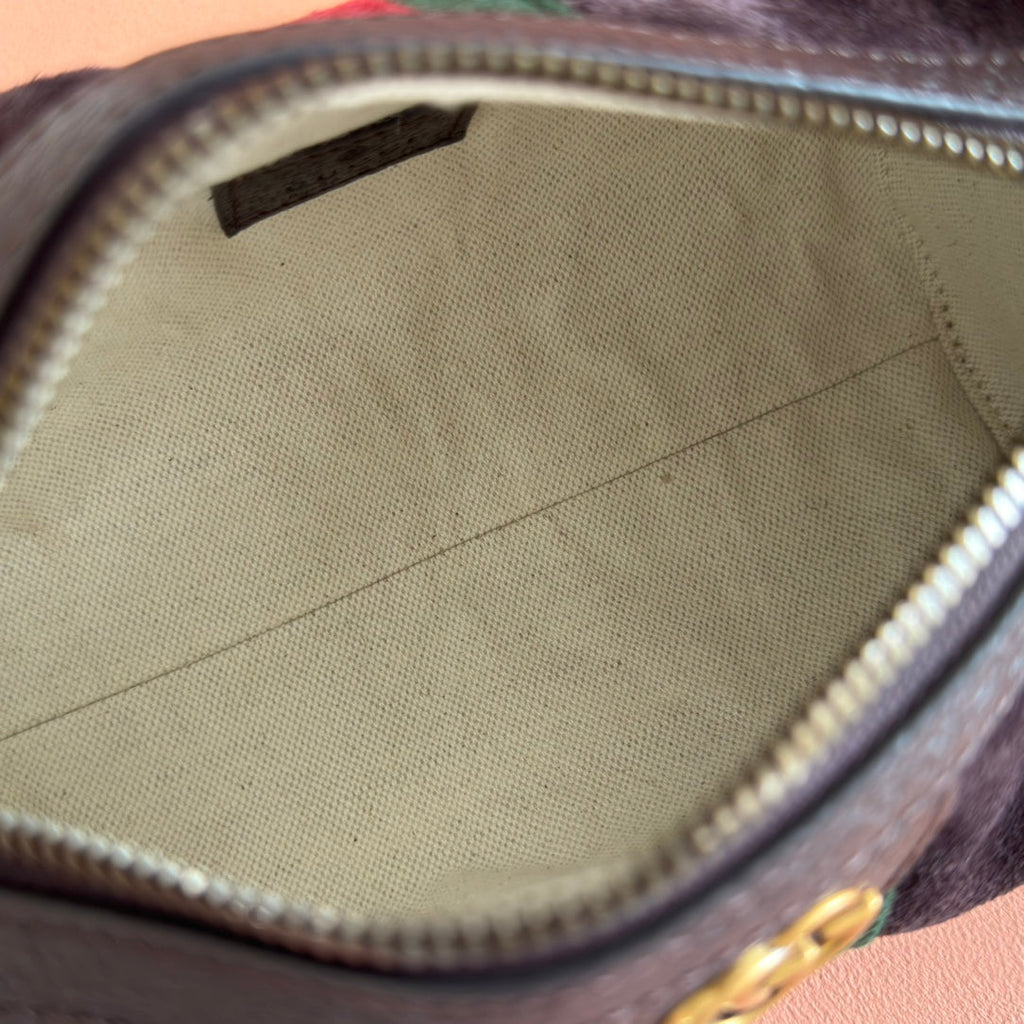 GUCCI 25S OPHIDIA MINI SHOULDER BAG 19 CM IN DARK CHOCOLATE BROWN SUEDE