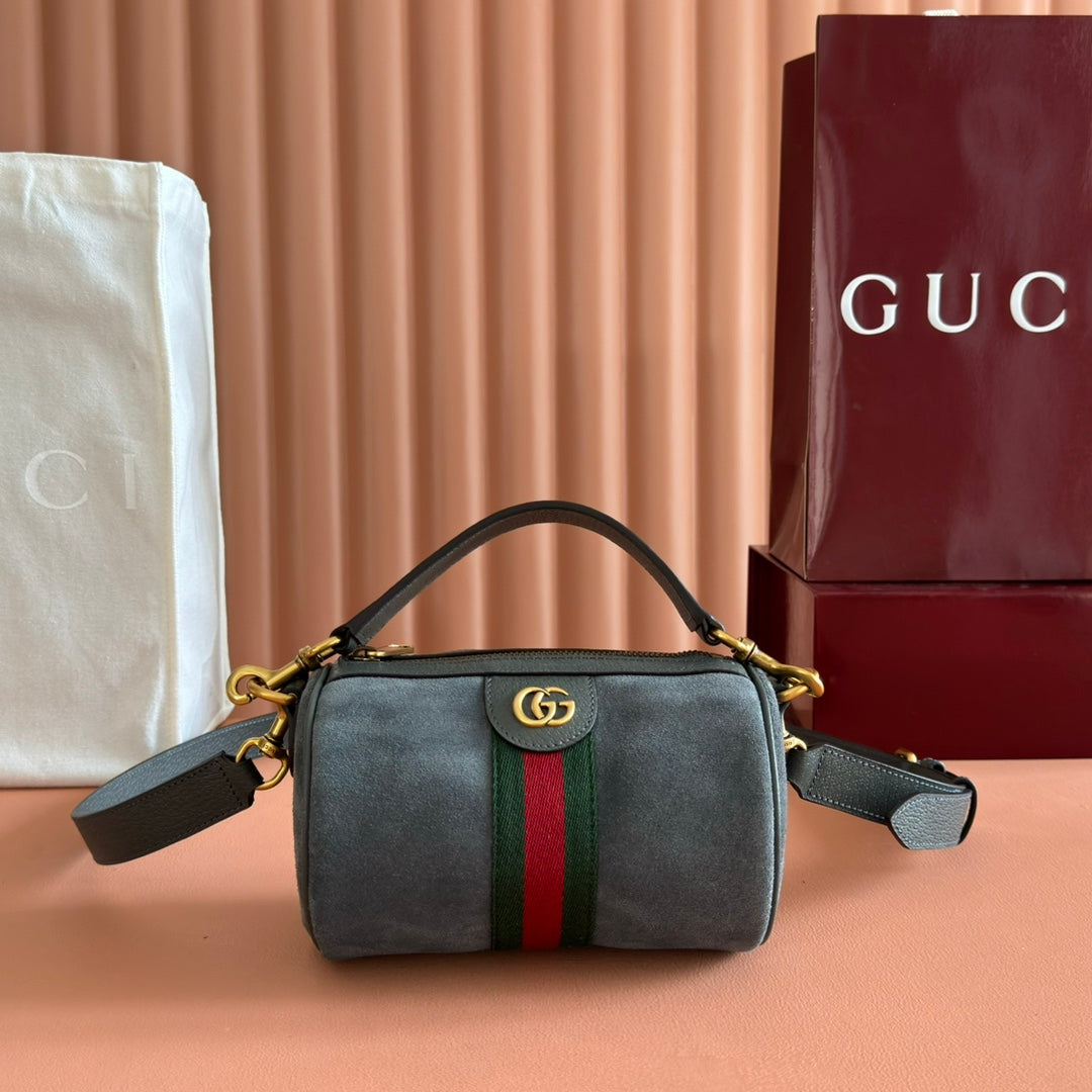 GUCCI 25S OPHIDIA MINI SHOULDER BAG 19 CM IN GREY SUEDE