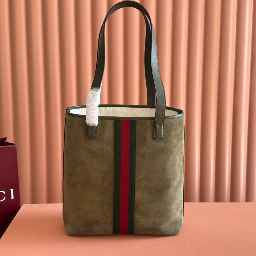 GUCCI 25S OPHIDIA MEDIUM TOTE 36 CM IN EARTH BROWN SUEDE