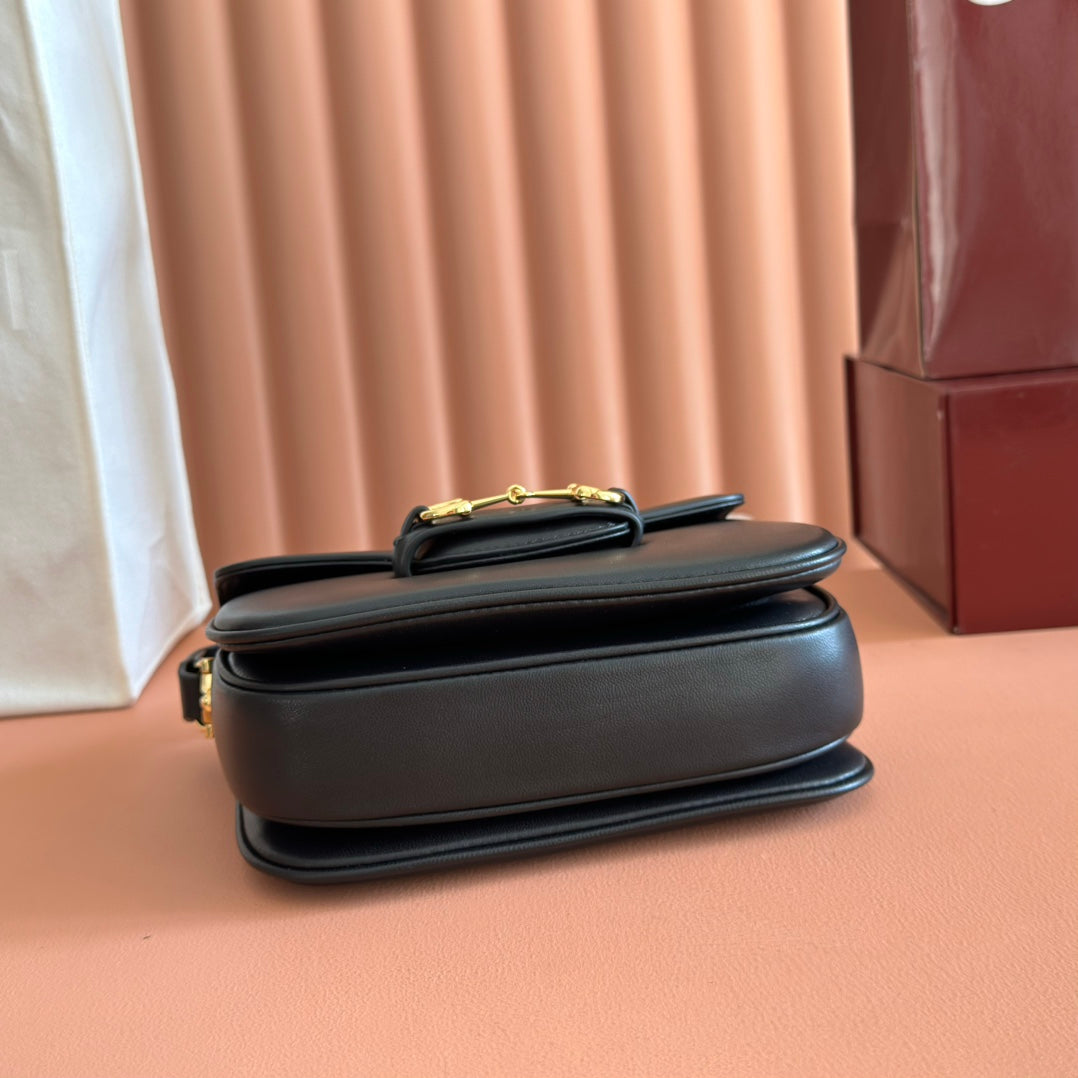 GUCCI 25S HORSEBIT 1955 MINI BAG 20 CM IN BLACK CALFSKIN WITH GOLD HARDWARE