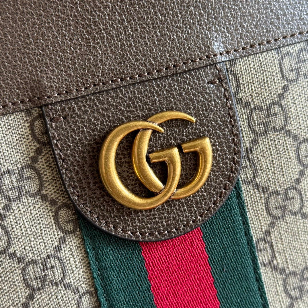 GUCCI 25S TOTE BAG 43 CM IN DARK BROWN MIX BEIGE LAMBSKIN WITH GOLD HARDWARE