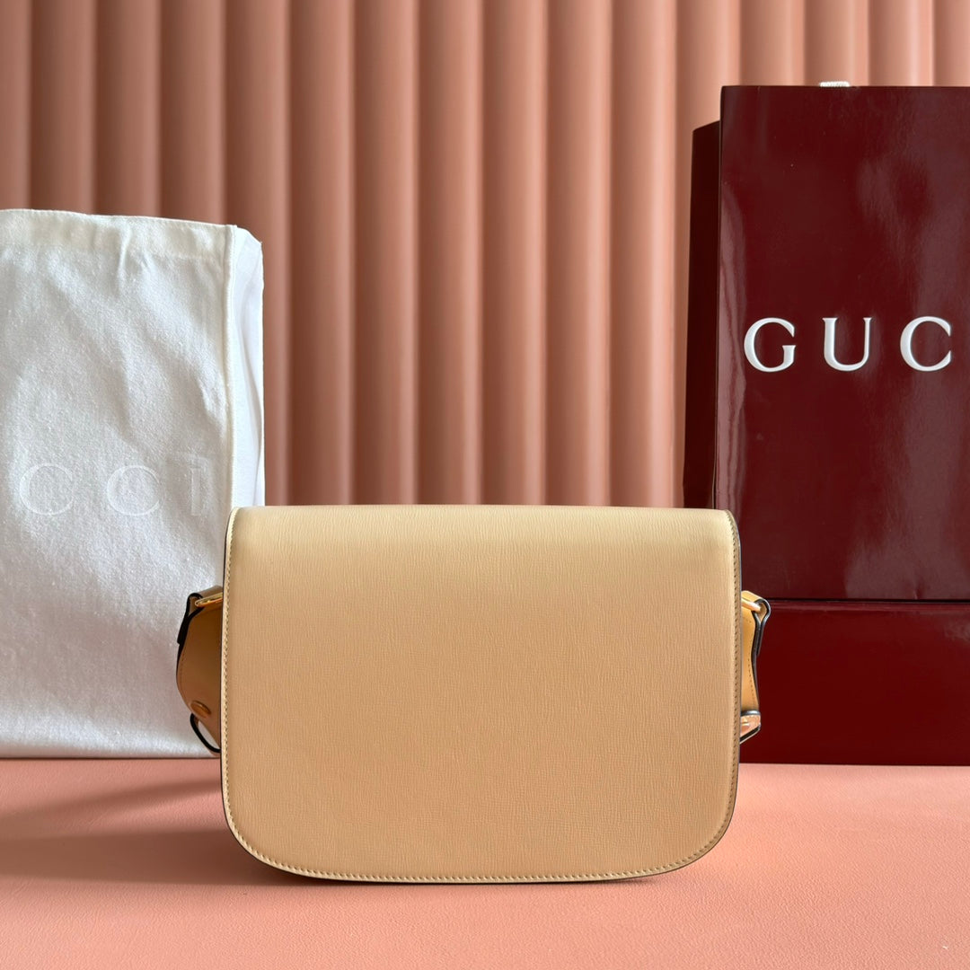 GUCCI 25S HORSEBIT 1955 MINI BAG 35 CM IN LIGHT WARM BEIGE CALFSKIN WITH GOLD HARDWARE