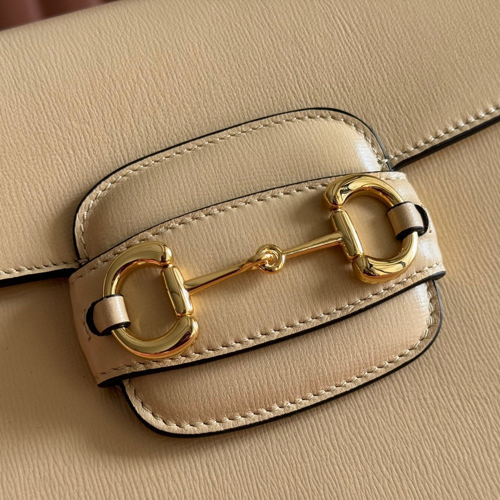GUCCI 25S HORSEBIT 1955 MINI BAG 35 CM IN LIGHT WARM BEIGE CALFSKIN WITH GOLD HARDWARE