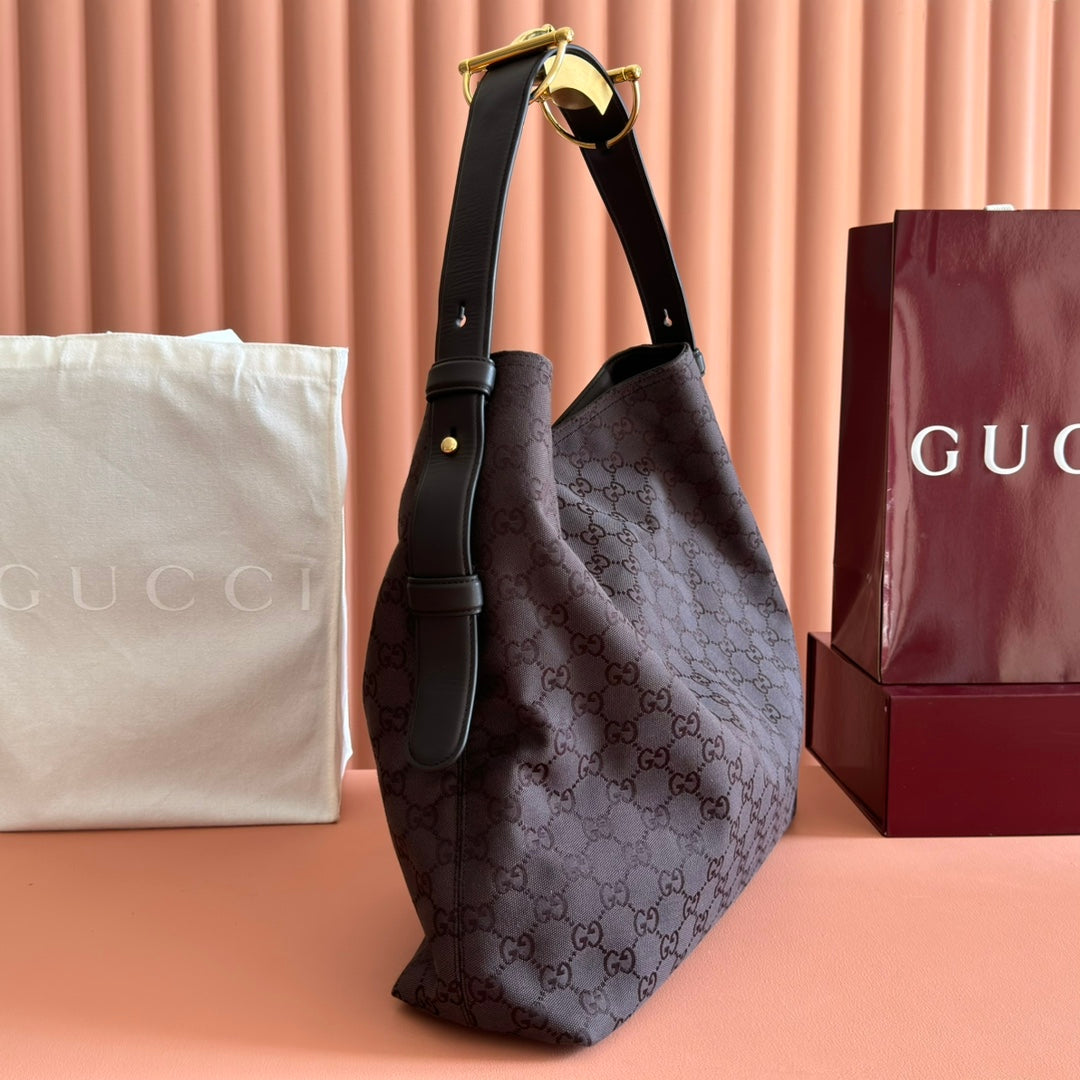 GUCCI 25S BEATRIX LARGE TOTE BAG 40 CM IN DARK CHOCOLATE BROWN CANVAS