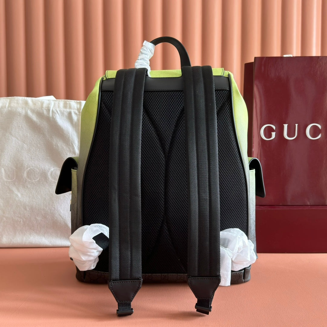 GUCCI 25S BACKPACK 46 CM IN NEON GREEN TO DARK GRAY OMBRÉ CALFSKIN