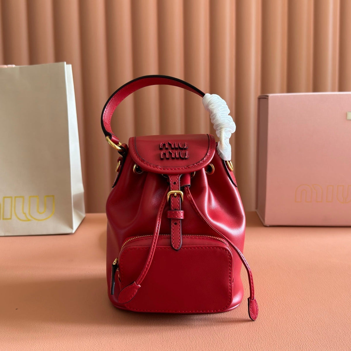 MIUMIU 26S MINI-BACKPACK 17 IN DARK RED CALFSKIN GOLD HARDWARE