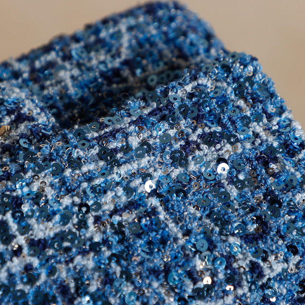 CHANEL 25S FLAP BAG 21 CM IN BLUE SEQUINED TWEED WITH GOLD HARDWARE