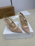 DIOR HIGH SLINGBACK 100 MM 25S IN NUDE LACE NET FABRIC AND SUEDE