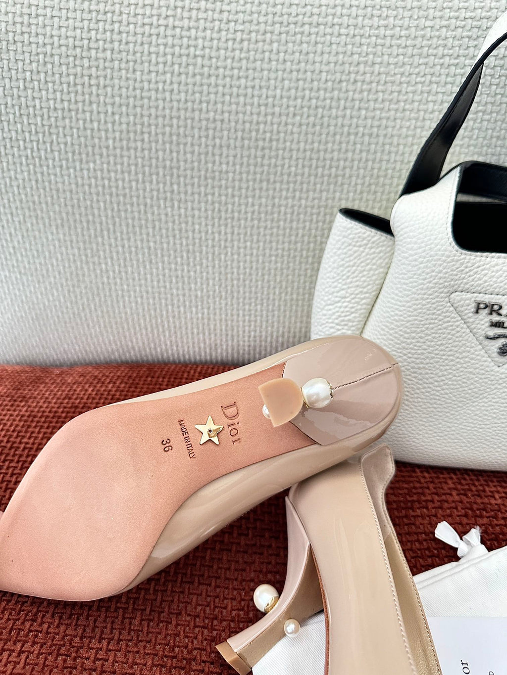 DIOR TRIBALES HIGH HEELS 80 MM 25S IN BEIGE GLOSSY LEATHER