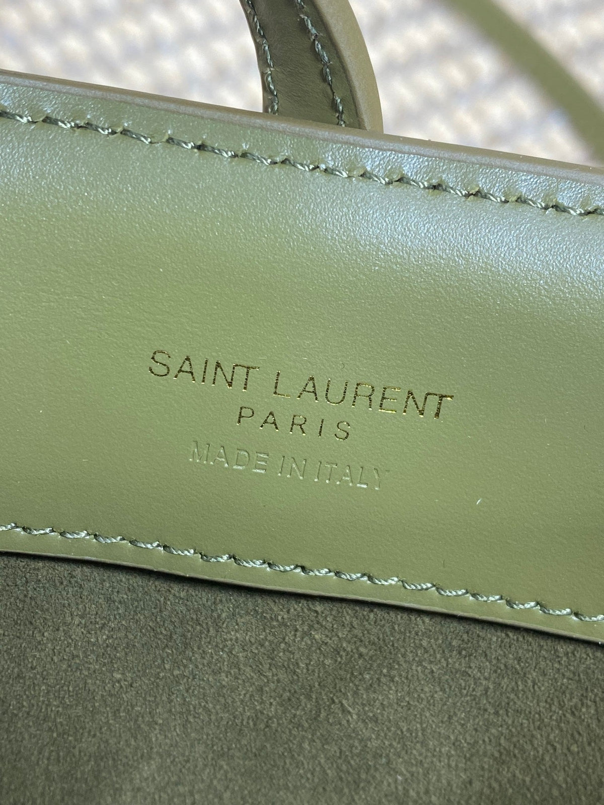 LE 37 MINI BUCKET BAG 15 IN AVOCADO GREEN CALFSKIN GOLD HARDWARE