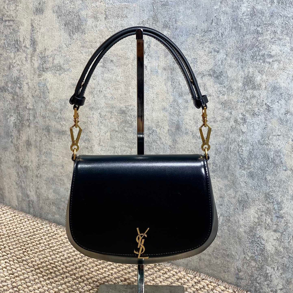 VOLTAIRE TOP HANDLE IN BOX 21 IN BLACK CALFSKIN GOLD HARDWARE