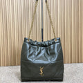 DRAWSTRING CHAIN STRAP SHOULDER BAG 39 IN DARK GREEN QUILTED CALFSKIN