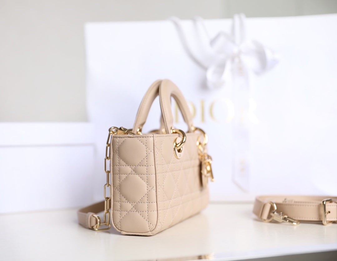 DIOR SMALL LADY D-JOY 22 IN LIGHT PINK LAMBSKIN