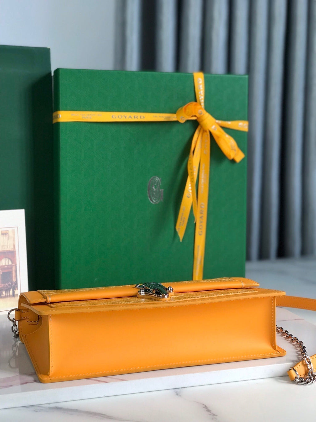 DUCHESSE MARIE-CAROLINE BAG 25 IN YELLOW GOYARDINE CANVAS AND SMOOTH CALFSKIN