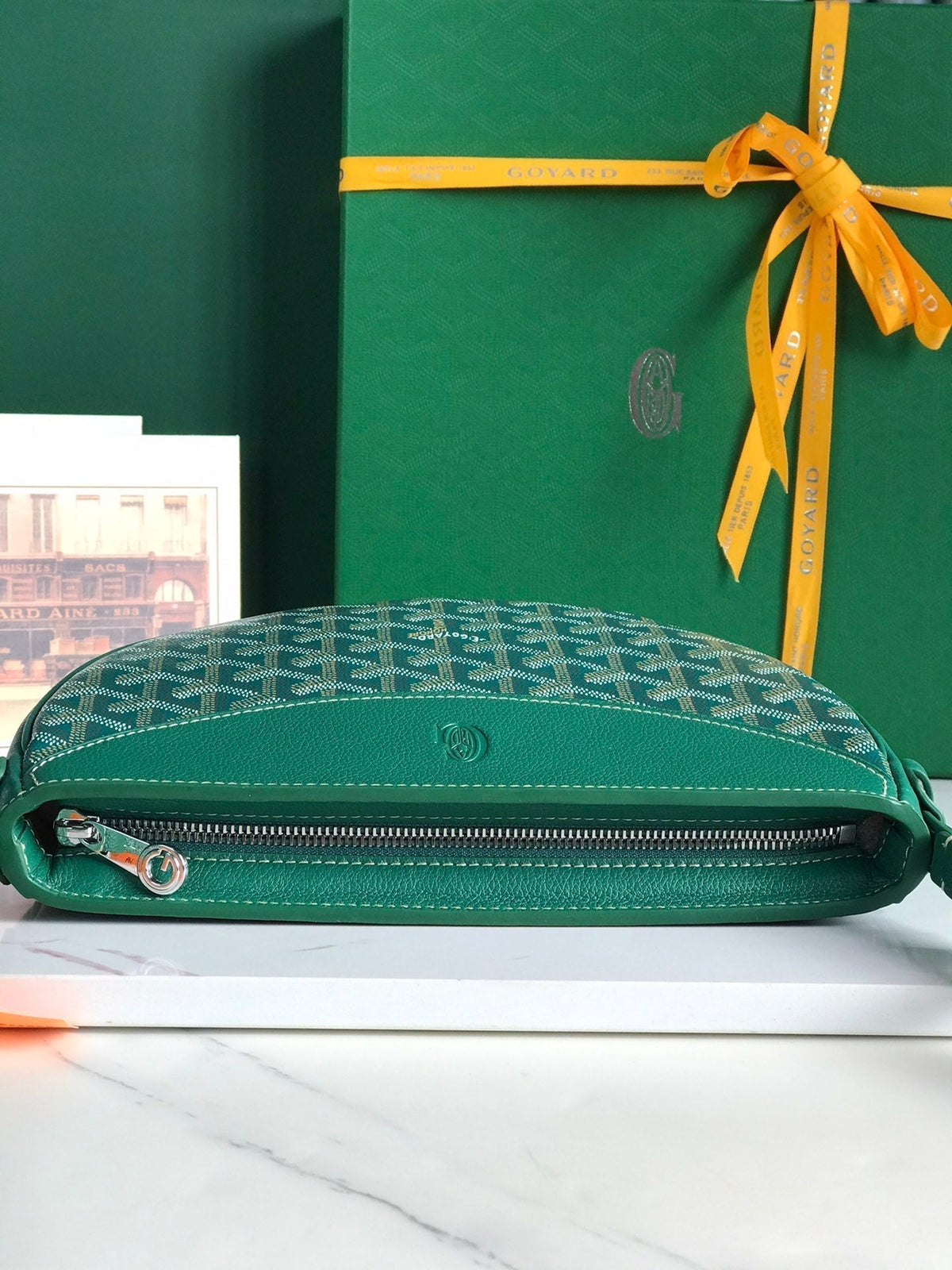 HIRONDELLE BAG 25 IN GREEN LAMBSKIN AND GOYARDINE CANVAS
