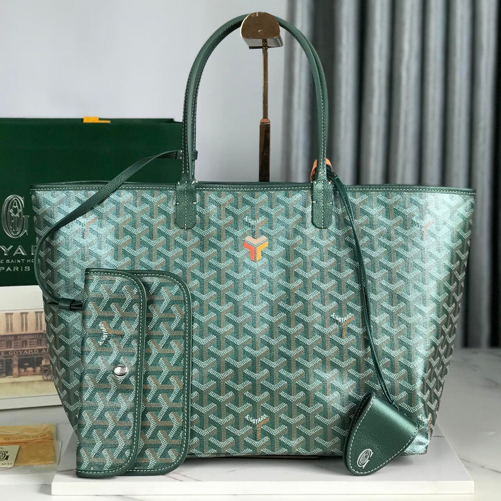 SAINT LOUIS PM 34 IN GREEN GOYARDINE CANVAS AND CALFSKIN