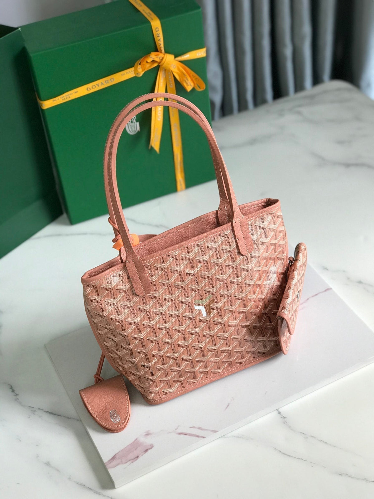 ANJOU MINI BAG 20 IN MANHATTAN PINK  CALFSKIN AND GOYARDINE CANVAS