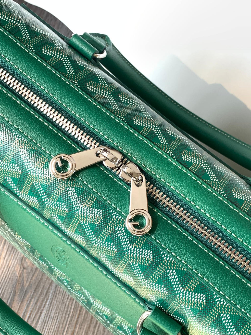 CISALPIN DOCUMENT CASE 39 IN GREEN GOYARDINE CANVAS AND CALFSKIN