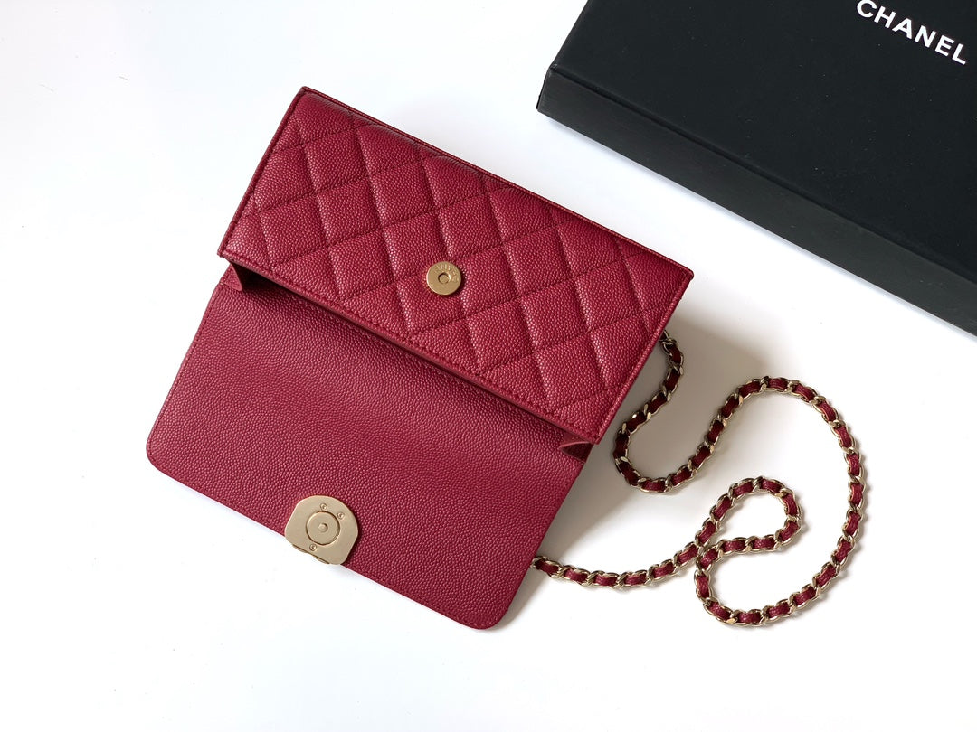 CHANEL 25S KELLY BAG 18 IN DARK RED CAVIAR LEATHER WITH GOLD HARDWARE