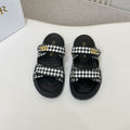 DIOR CLASSIC DOUBLE-STRAP SLIDES 25S IN WHITE MIX BLACK TWEED AND CALFSKIN