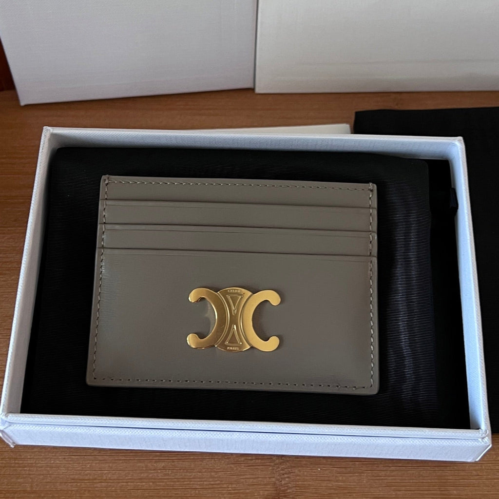 CELINE 25S CARD HOLDER WITH TRIOMPHE LOGO 11 IN GRAY CALFSKIN