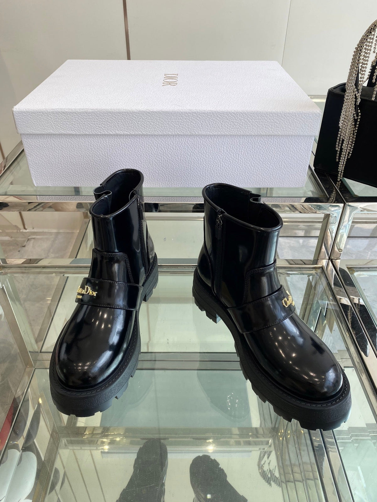 DIOR 25S D-QUEST ANKLE BOOT 35MM IN BLACK GLOSSY CALFSKIN