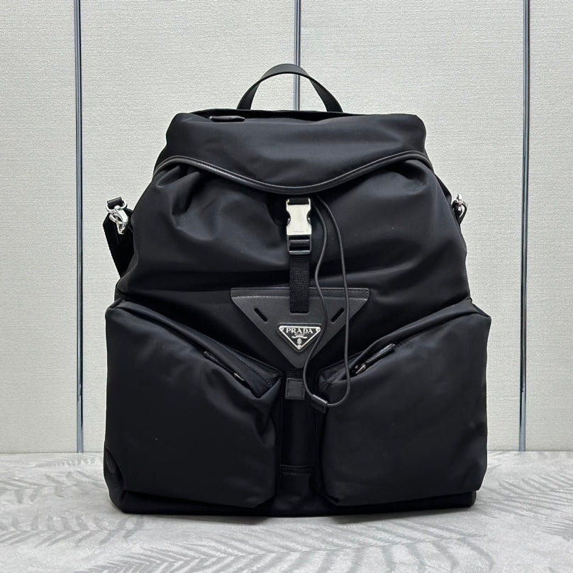 PRADA TRIANGLE LOGO BACKPACK 42 IN BLACK RE-NYLON