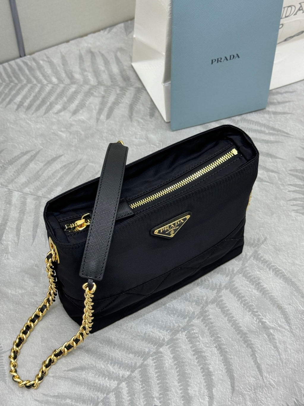 PRADA 25S CROSSBODY BAG 21 IN BLACK NYLON GOLD HARDWARE