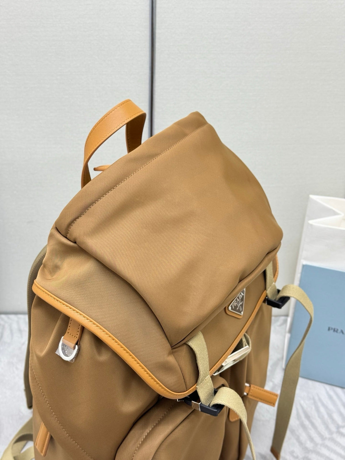 PRADA 25S RE-EDITION 1978 RE-NYLON BACKPACK 52 IN BROWN SILVER HARDWARE