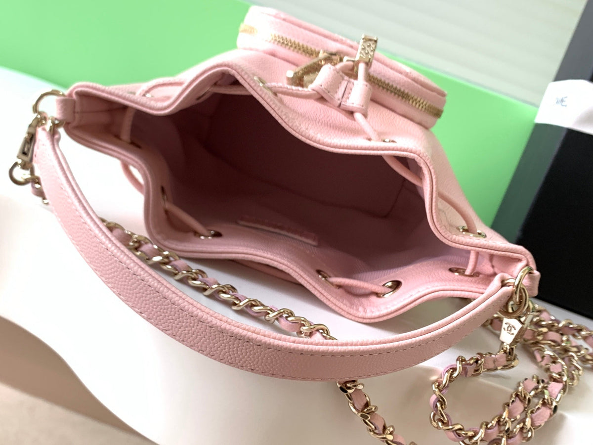 CHANEL 25S MINI BUCKET BAG 12 IN PINK CALFSKIN GOLD HARDWARE