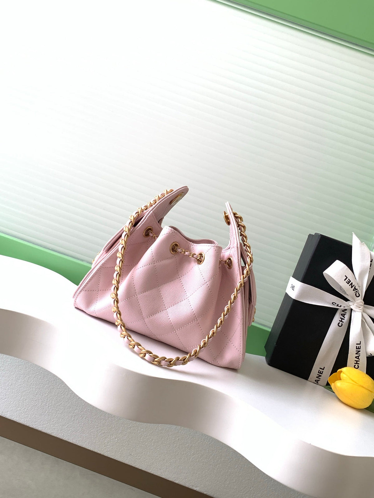 CHANEL 25S HOBO BAG 22 IN LIGHT PINK CAVIAR WITH GOLD HARDWARE
