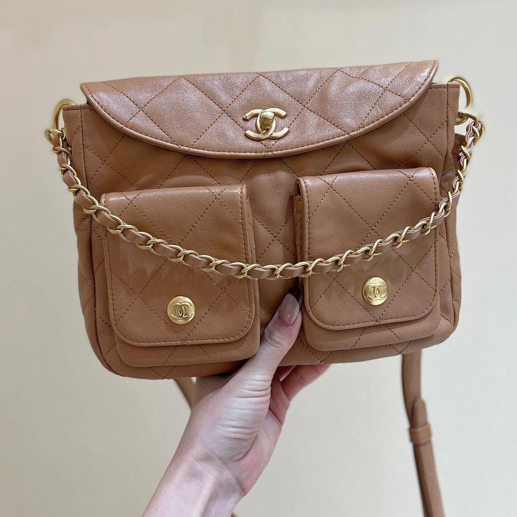 CHANEL 25S HOBO RETRO BAG 24 IN WARM TAUPE CALFSKIN