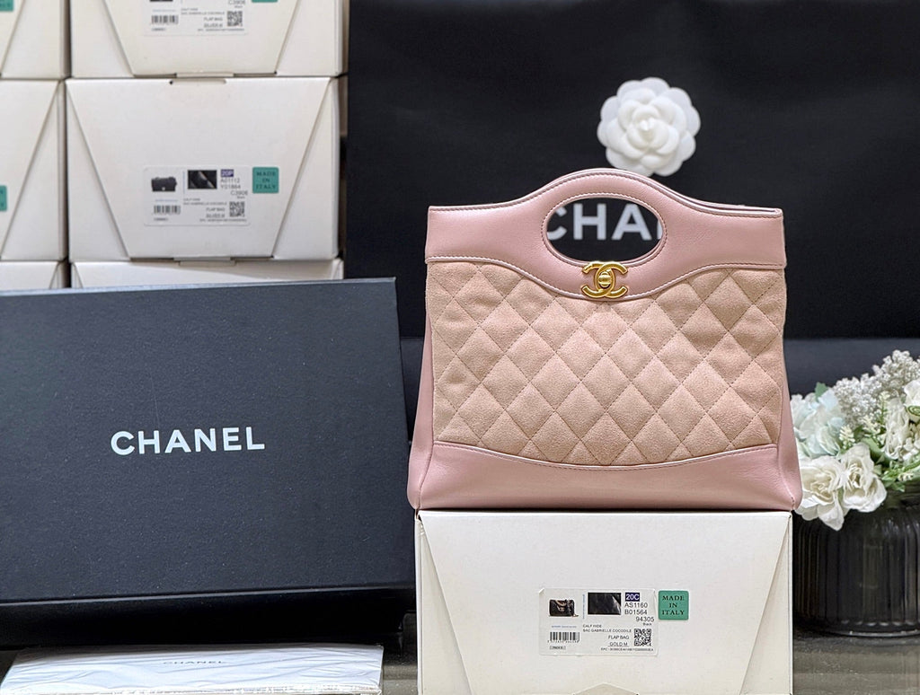 CHANEL 25S MINI SHOPPING BAG 23 IN LIGHT PINK LAMBSKIN AND SUEDE