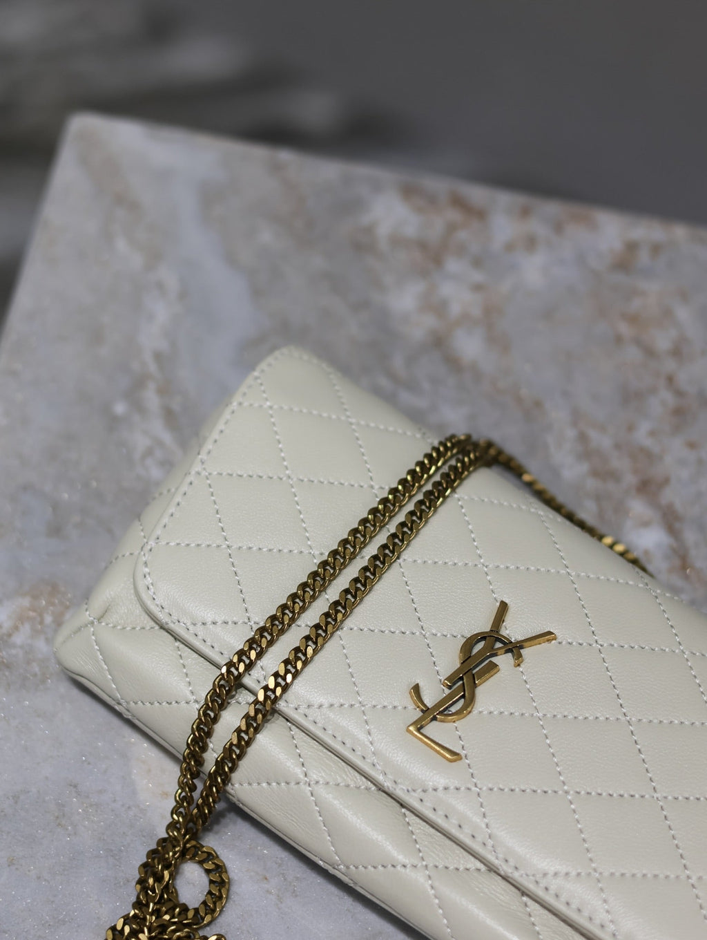 YSL 25S SAINT LAURENT GABY 19 IN BLANC VINTAGE QUILTED CALFSKIN GOLD HARDWARE