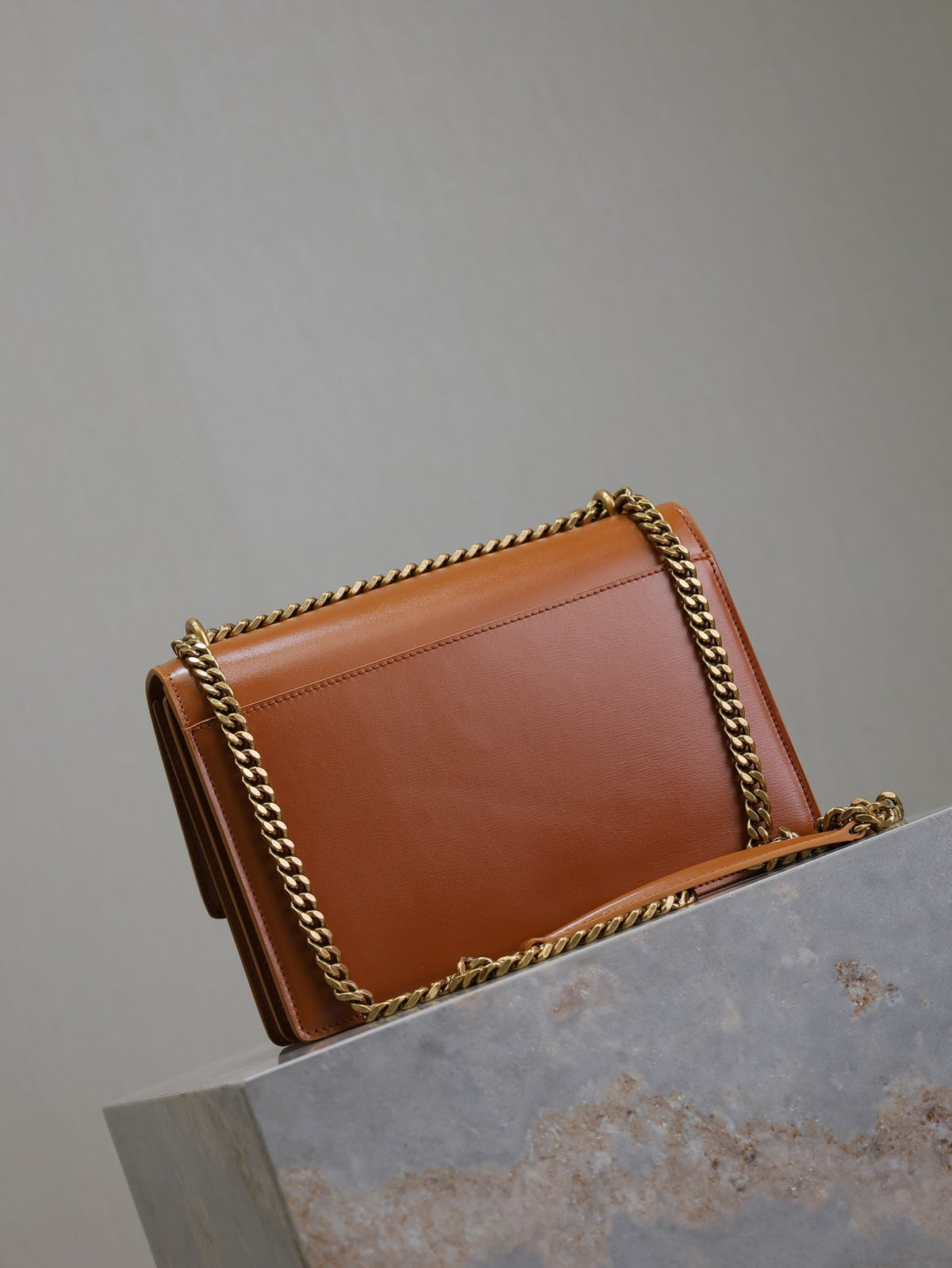 YSL 25S SUNSET BAG 22 IN DARK CARAMEL CALFSKIN GOLD HARDWRE