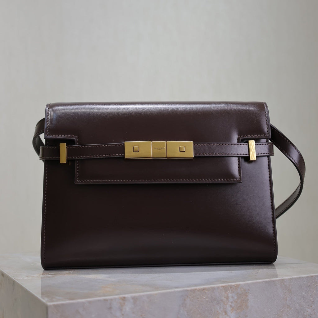 YSL 25S MANHATTAN SMALL 24 IN ROUGE CABERNET CALFSKIN GOLD HARDWARE